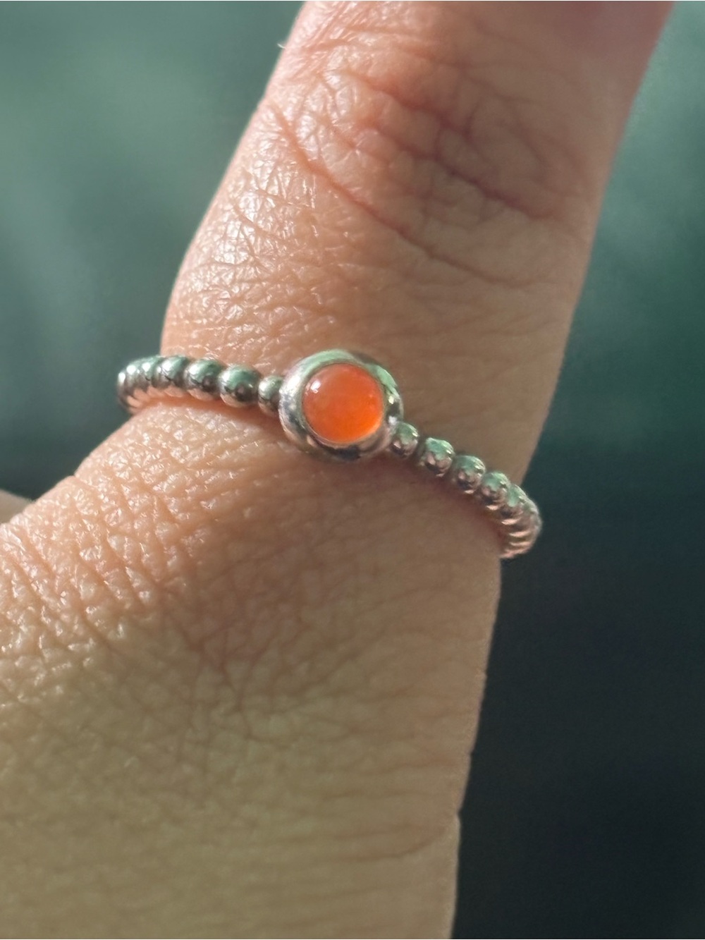 Pandora RETIRED Sterling Silver Beaded Ring with Orange Stone